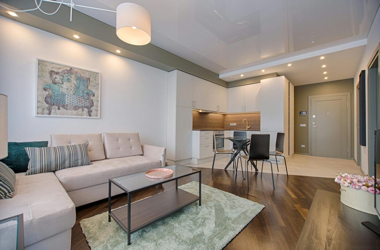Clean and organized living room with smart storage solutions